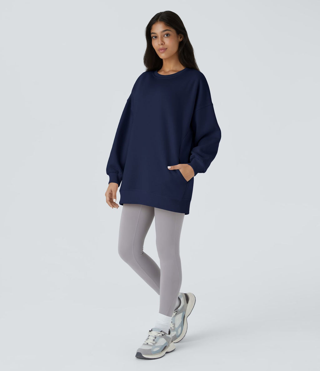 Sweat-shirt décontracté en polaire, col rond, manches longues, poches latérales, coupe oversize