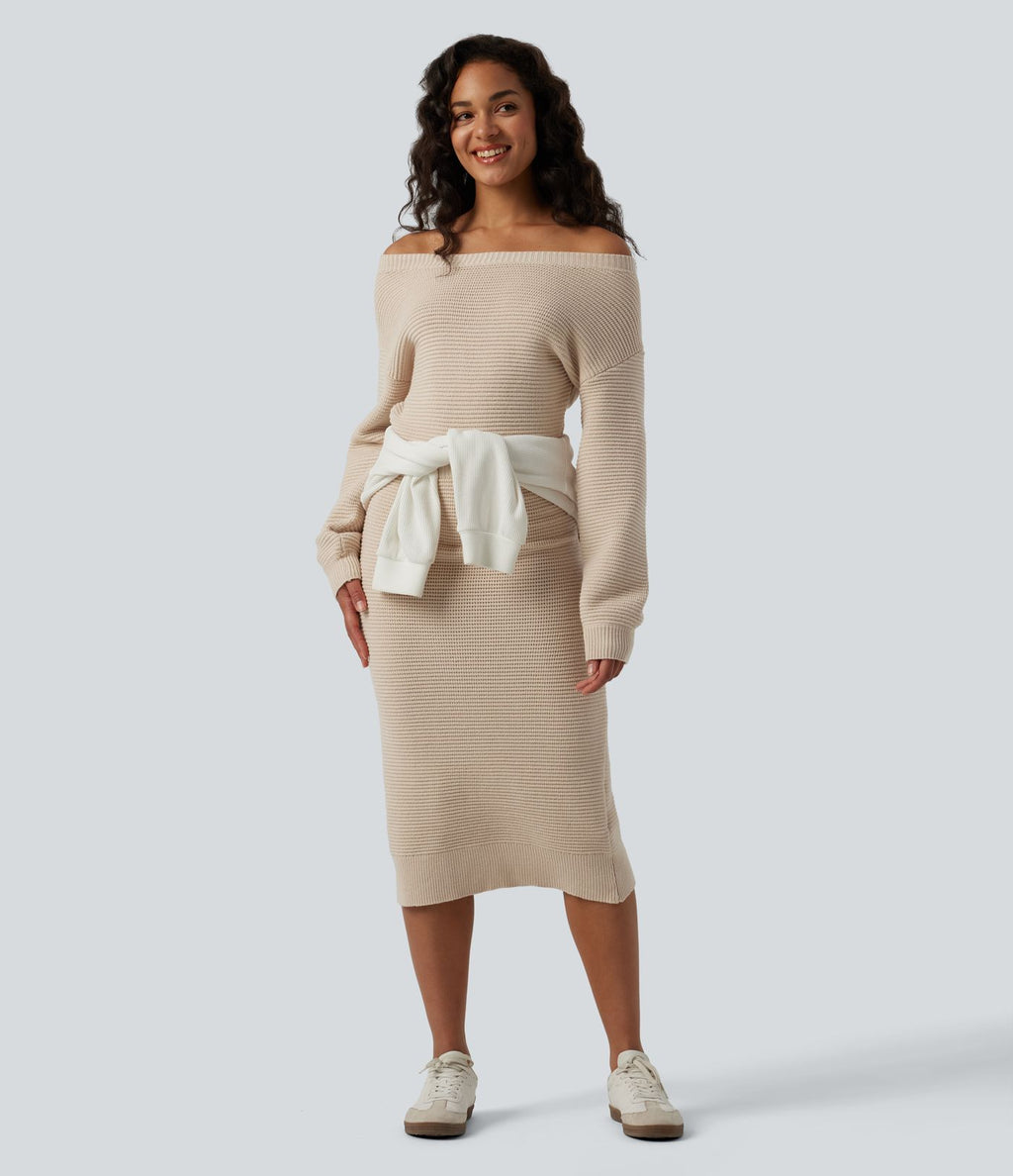 Robe pull midi casual asymétrique une épaule à manches longues