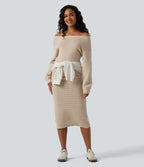 Robe pull midi casual asymétrique une épaule à manches longues