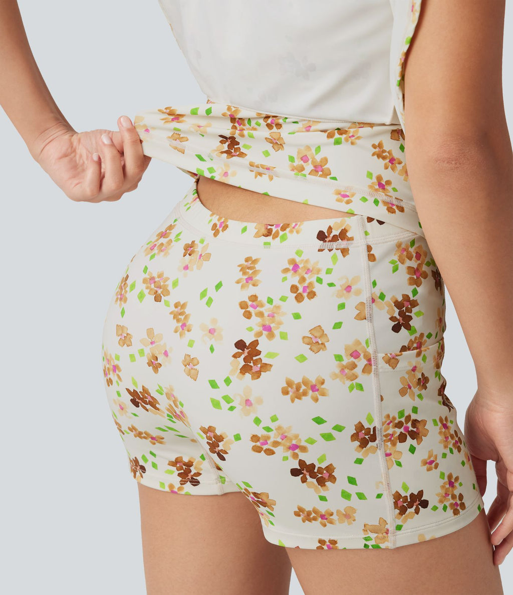 Robe active mini de danse 2-en-1 à petites fleurs, coussinets amovibles, poches et accès facile Easy Peasy