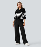 Pantalon jogging tailleur polaire coupe droite taille haute avec poches