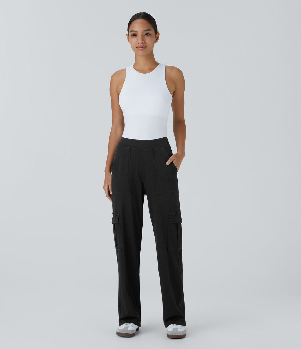 Halara Flex™ Taille Mi-Haute Multiples Poches Jambe Droite Jean Cargo Décontracté Extensible