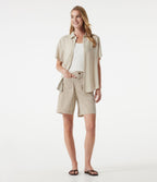 Short casual taille haute toucher lin 17,5 cm avec poches
