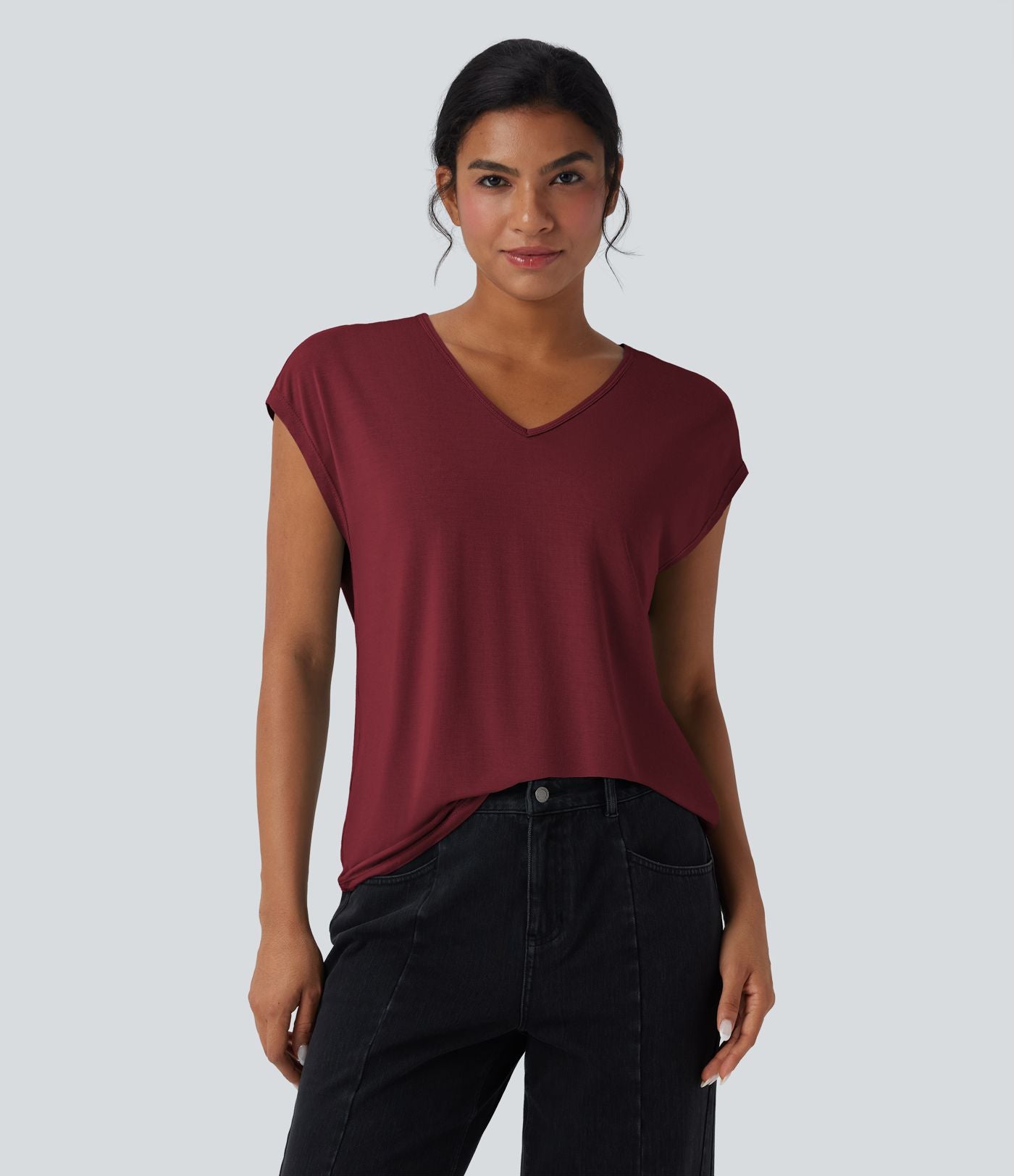 T-shirt casual col V manches courtes