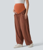 Pantalon de grossesse casual ample taille super haute avec cordon de serrage et poches