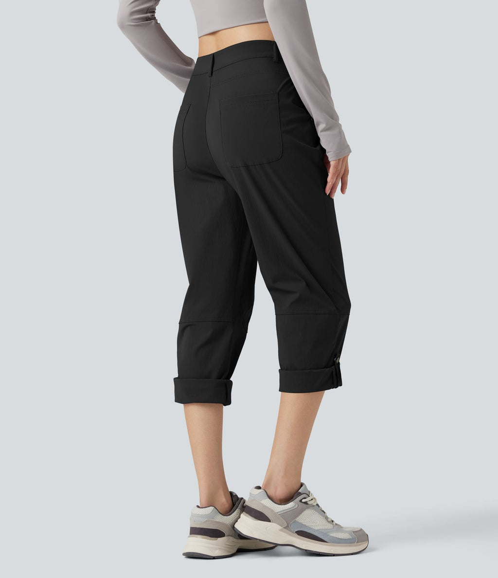 Pantalon de randonnée déperlant taille mi-haute coupe droite avec poches - longueur ajustable