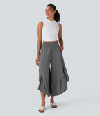 Pantalon décontracté super évasé taille haute avec ourlet à volants et poches