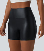 Short de cycliste casual en PU stretch gainant taille haute 12,5 cm avec poches