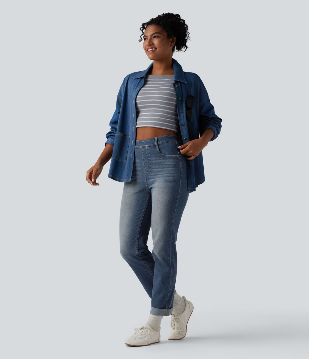 Jean décontracté Halara Flex™ ajusté taille haute ourlet retroussé avec poches