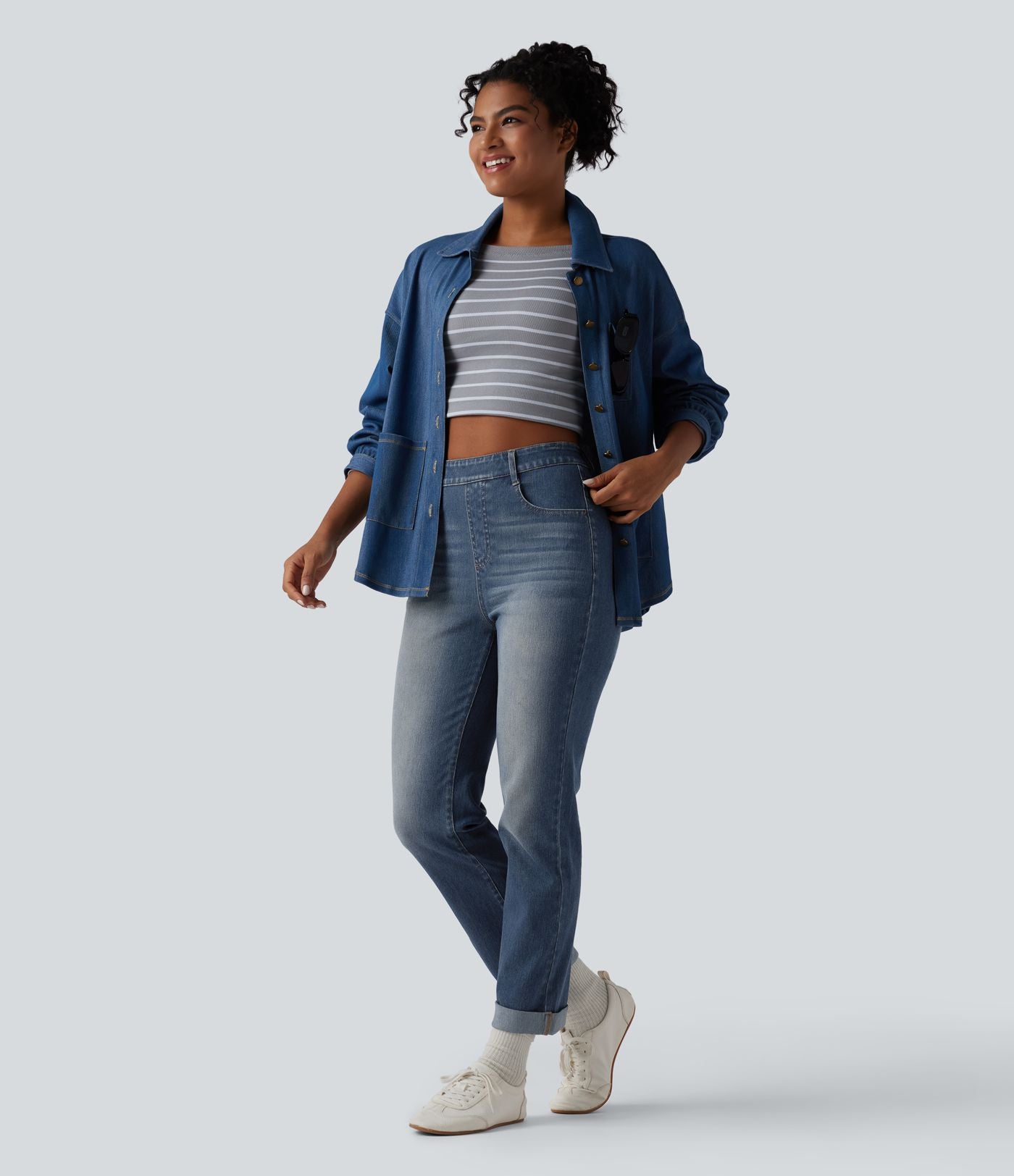 Jean décontracté Halara Flex™ ajusté taille haute ourlet retroussé avec poches