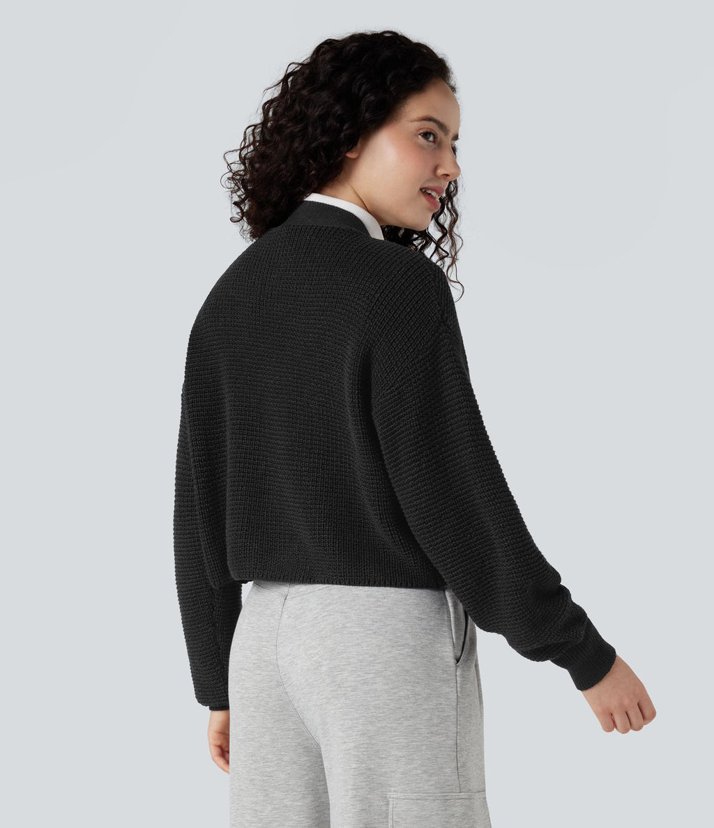 Cardigan gaufré col V manches longues