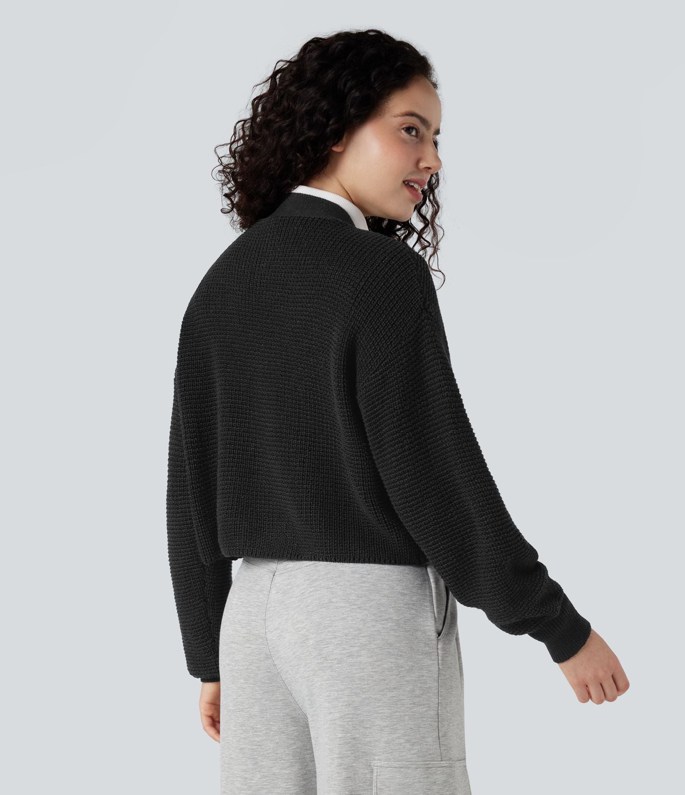 Cardigan gaufré col V manches longues