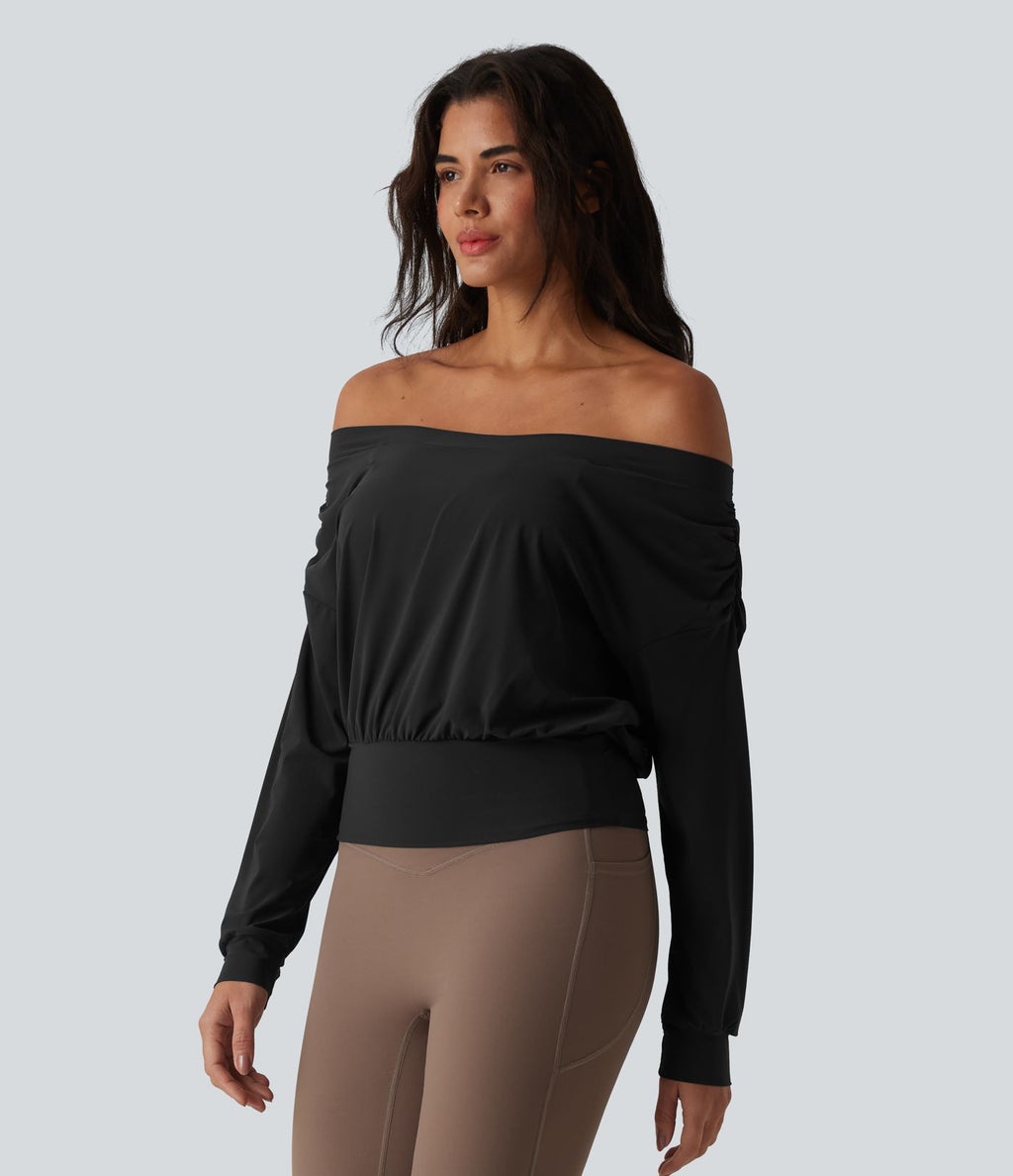 Haut de sport yoga épaules dénudées manches longues oversize effet frais InstantCool séchage rapide