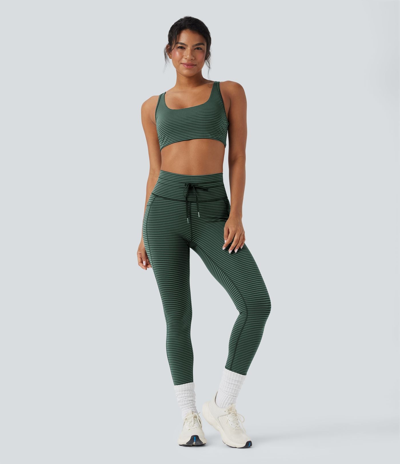 Legging de yoga rayé taille haute avec cordon de serrage et poches