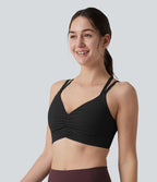 Brassière de sport yoga maintien léger dos croisé ouvert bretelles réglables froncée avec brassière intégrée, à effet frais InstantCool et séchage rapide, protection solaire UPF50+