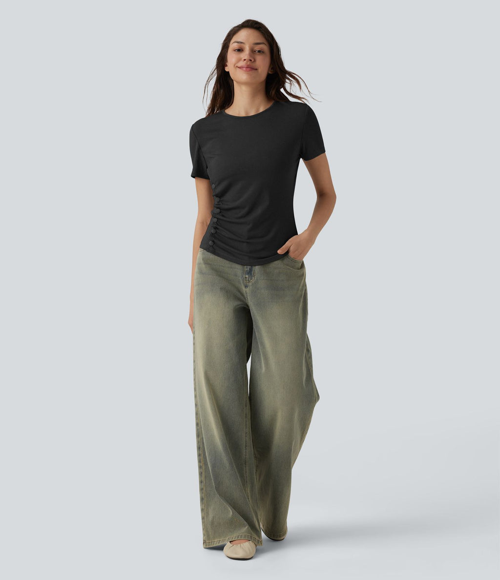 T-shirt col rond manches courtes avec boutons-pression