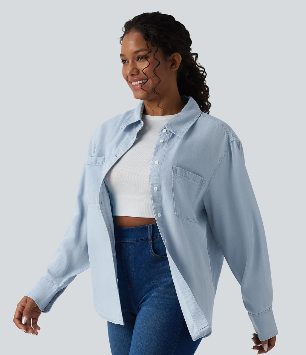 Chemise casual denim en lyocell manches longues avec poches