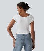 T-shirt col V manches courtes avec fronces