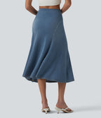 Halara Flex™ Jupe midi sirène drapée en denim lyocell délavé taille haute