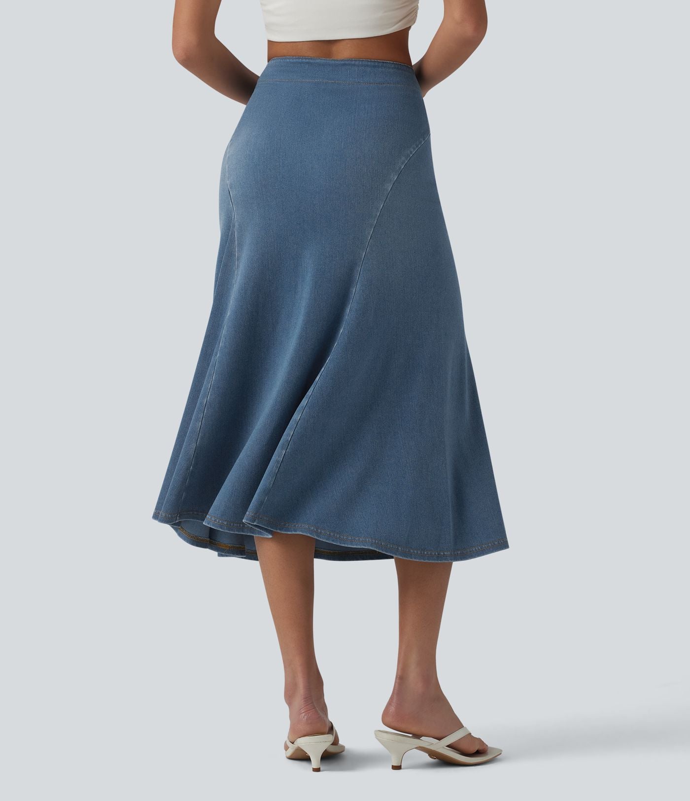 Halara Flex™ Jupe midi sirène drapée en denim lyocell délavé taille haute