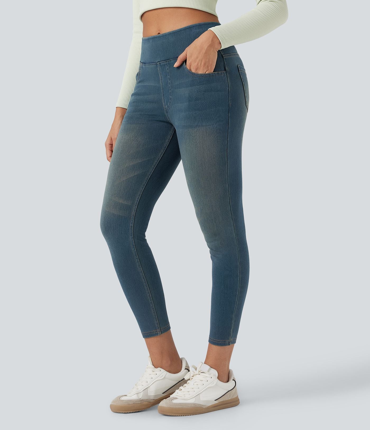 Leggings 7/8 décontractés en denim taille haute avec poches Halara Flex™