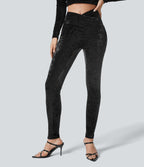 Legging de 7/8 Casual En Velours Avec Poche Latérale Croisée Taille Haute