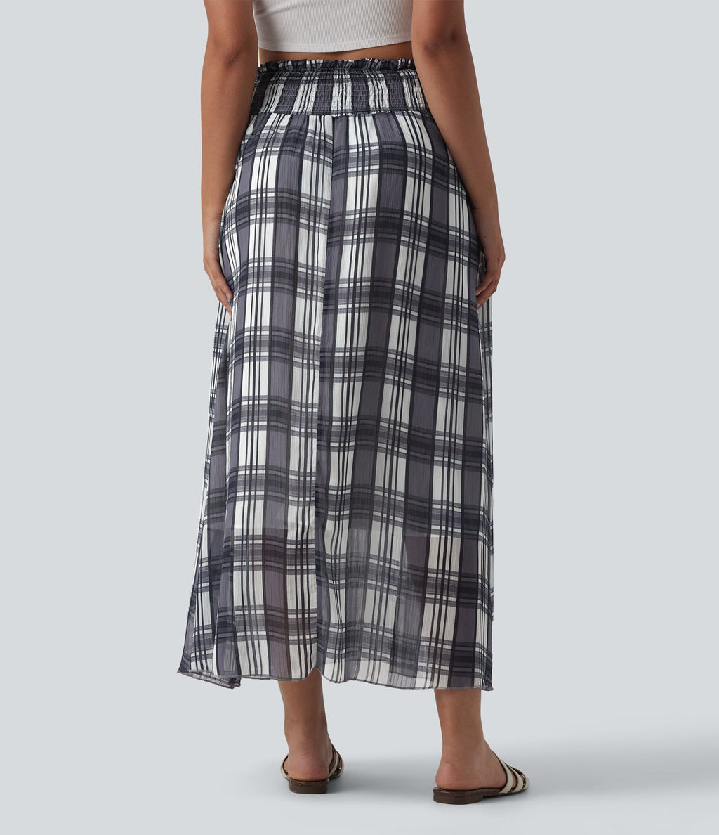 Jupe midi fluide décontractée taille haute avec poches