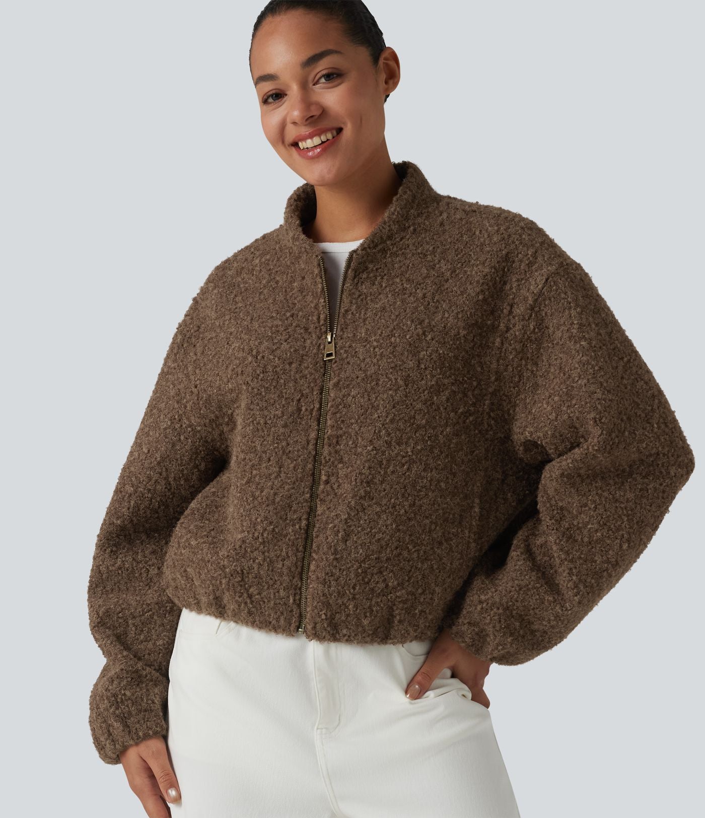 Veste sherpa décontractée zippée avec poches