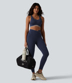 Brassière de sport maintien léger col U dos nageur color block avec soutien-gorge intégré