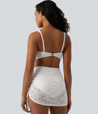 Ensemble Bikini 2-en-1 col V profond ventre plat avec détail torsadé, bretelles réglables, cordon de serrage et superposition en dentelle