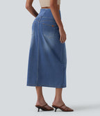 Halara Flex™ Jupe midi en denim taille haute ventre plat avec poches