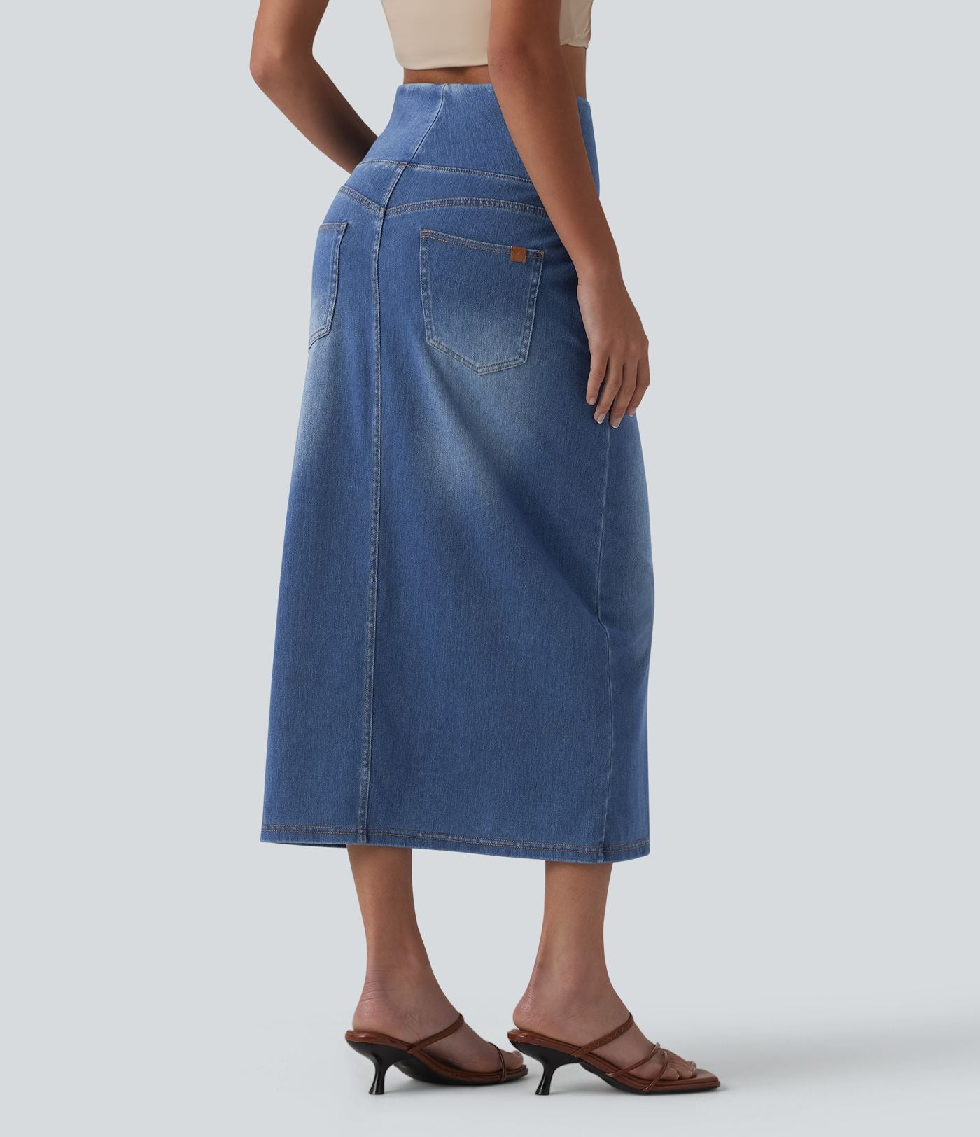 Halara Flex™ Jupe midi en denim taille haute ventre plat avec poches