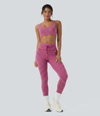 Legging de yoga rayé taille haute avec cordon de serrage et poches