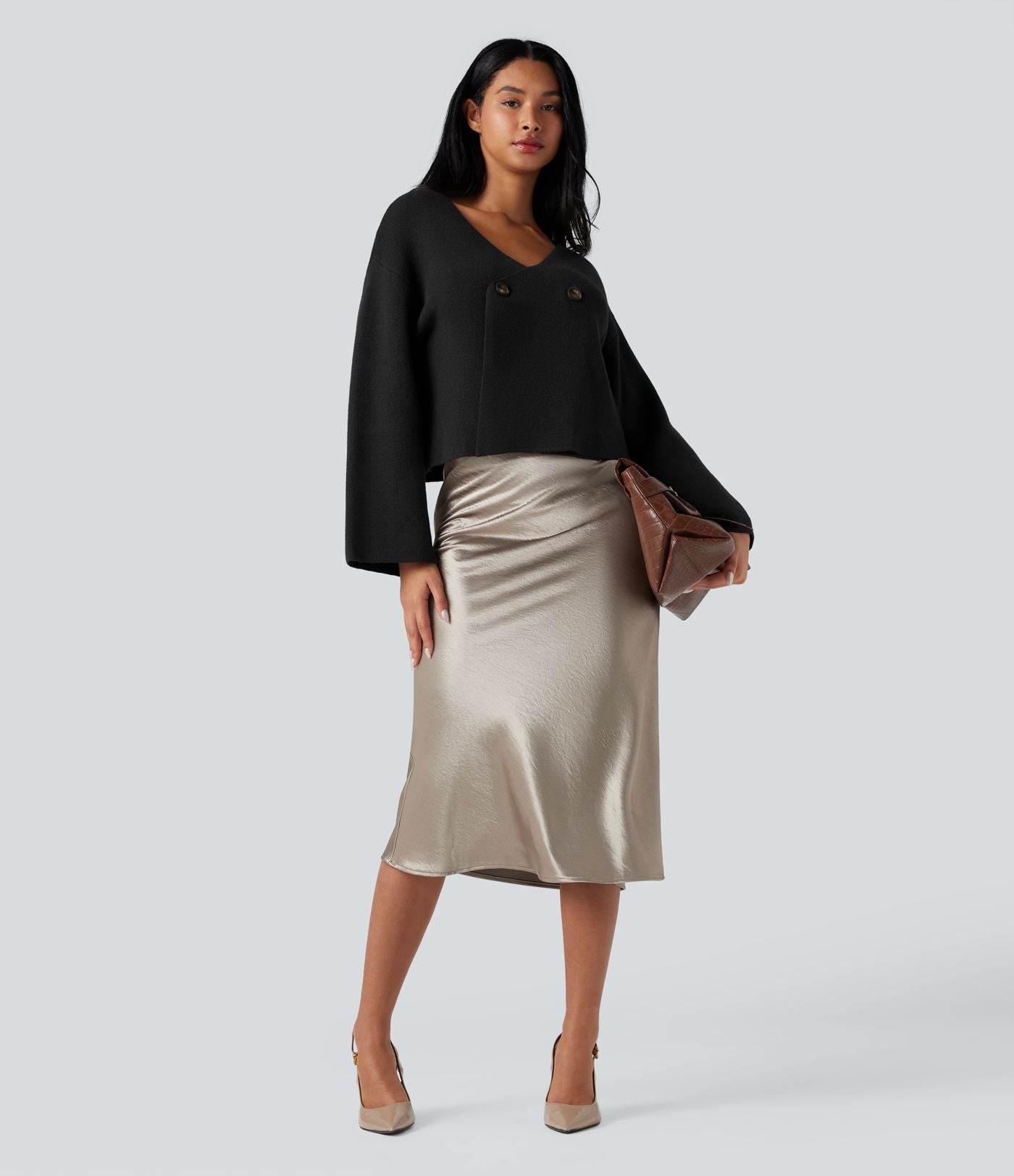 Cardigan tailleur col V manches raglan longues coupe décontractée