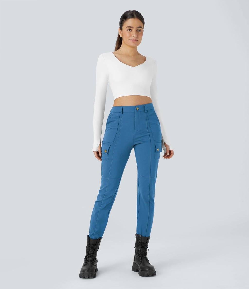 Pantalon cargo ajusté uni taille haute DayStretch avec poches zippées