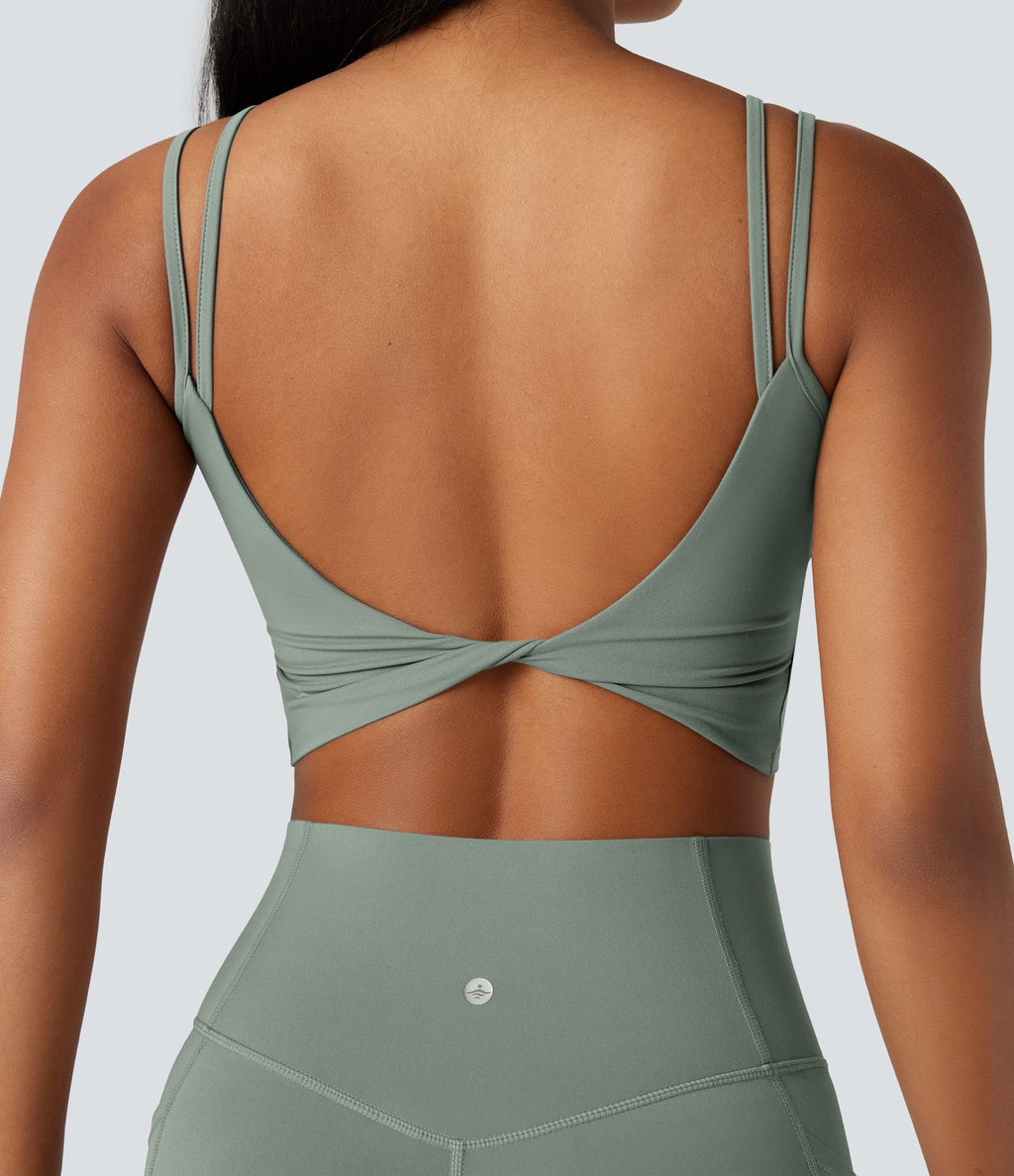 Débardeur yoga court Halara UltraSculpt™ double bretelles torsadé dos nu
