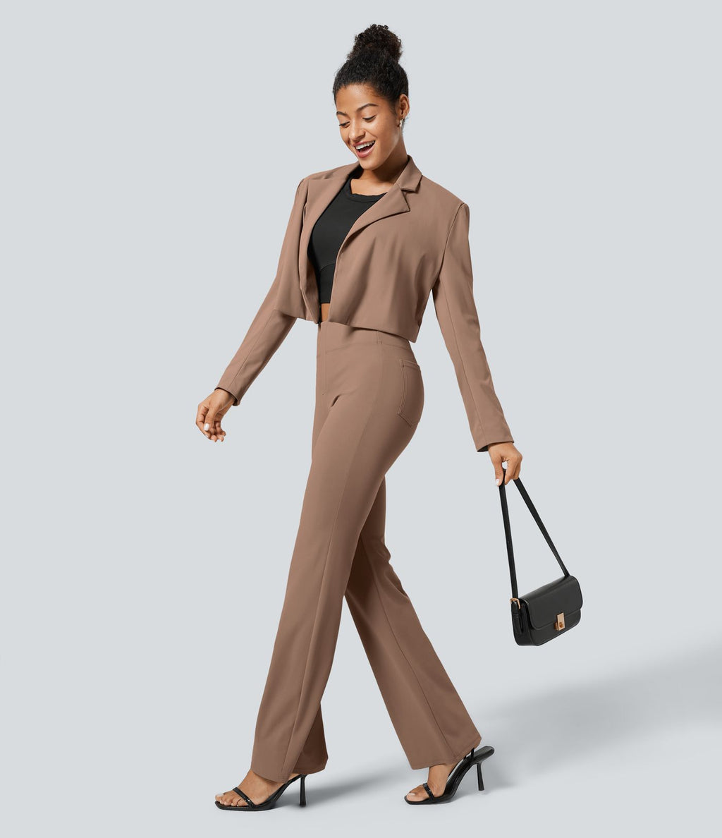 Pantalon tailleur légèrement évasé taille haute avec poches arrière Halara Flex™