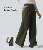 Pantalon chino de travail ample taille haute en coton avec poches