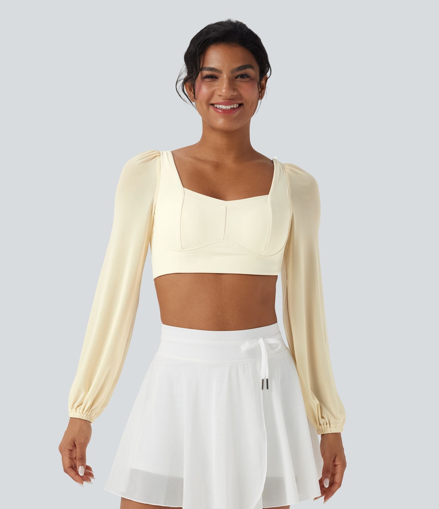 Top yoga sport crop SoftlyZero™ Plush manches longues maille contrastante dos nu