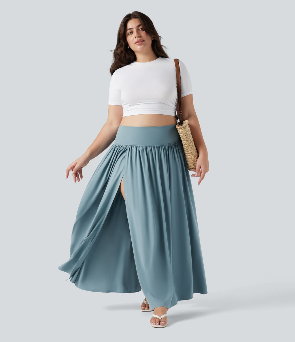 Jupe maxi fluide 2-en-1 gainante taille haute à séchage rapide grande taille Breezeful™