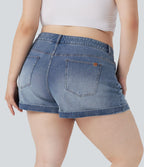 Short décontracté Halara Flex™ grande taille taille mi-haute bouton fermeture éclair en denim maille extensible multiples poches 7,5 cm