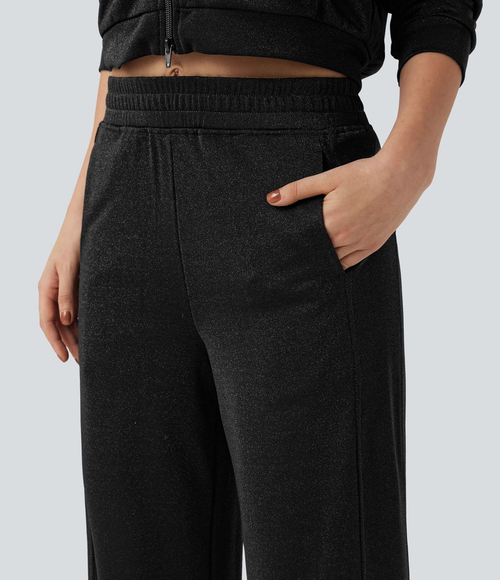 Pantalon droit taille haute effet sparkle, avec poches