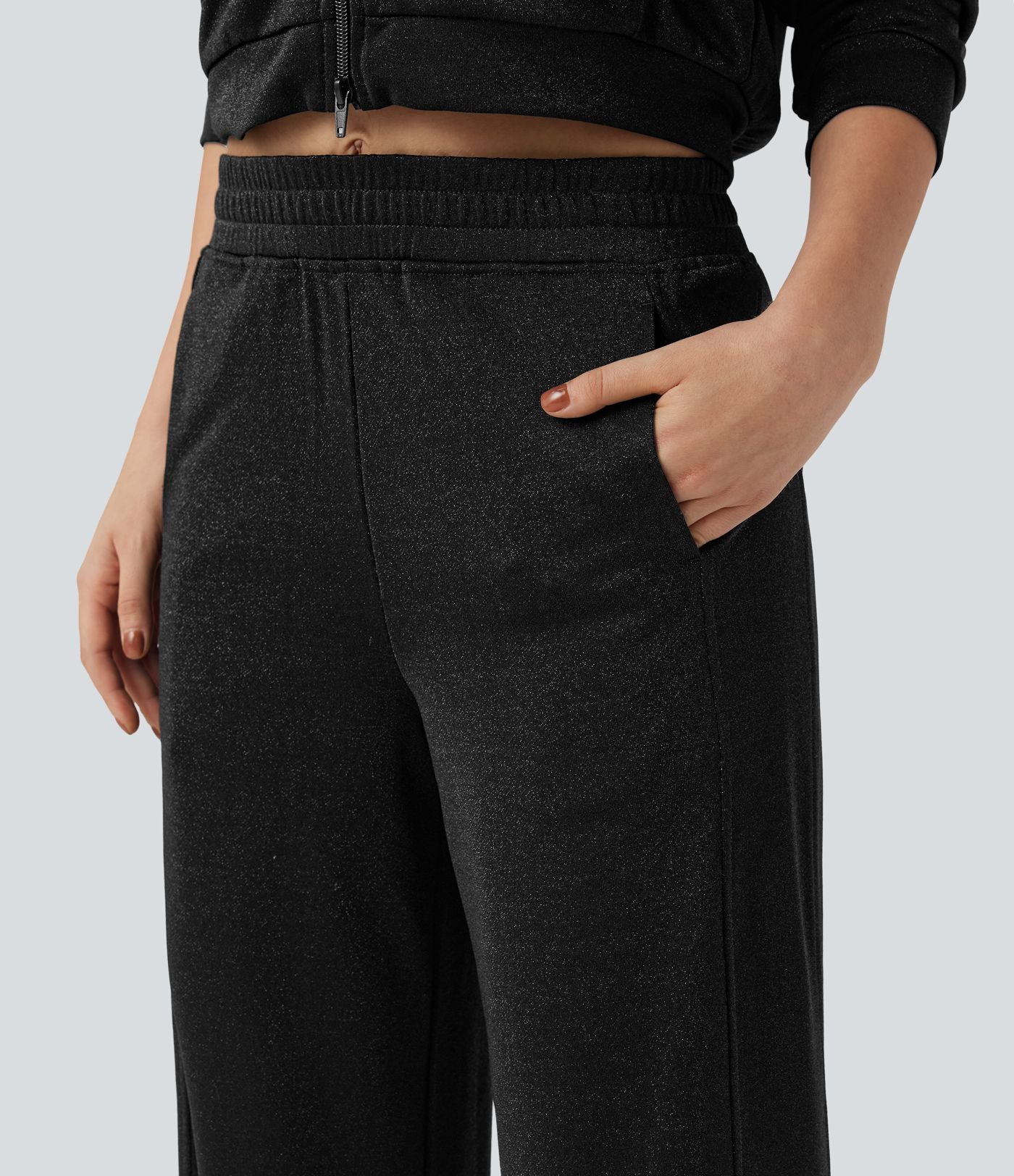 Pantalon droit taille haute effet sparkle, avec poches