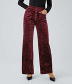 Pantalon en Velours Taille Haute avec Bouton Multipoches Droites