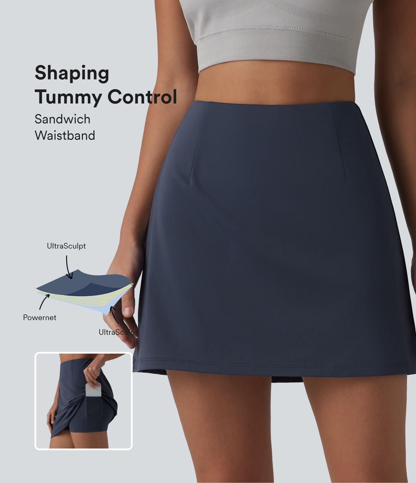 Halara UltraSculpt™ Jupe mini de sport 2-en-1 ventre plat taille haute avec poches