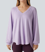 Sweat-shirt col V manches longues ourlet asymétrique