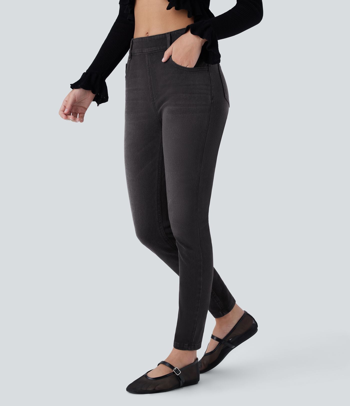 Jean skinny 7/8 décontracté taille mi-haute Halara Flex™ avec poches à enfiler