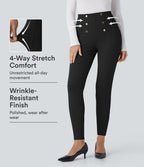 Pantalon tailleur skinny gainant taille haute à chevrons avec poches arrière zippées décoratives