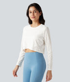 Top de sport yoga jacquard ourlet croisé col rond manches longues