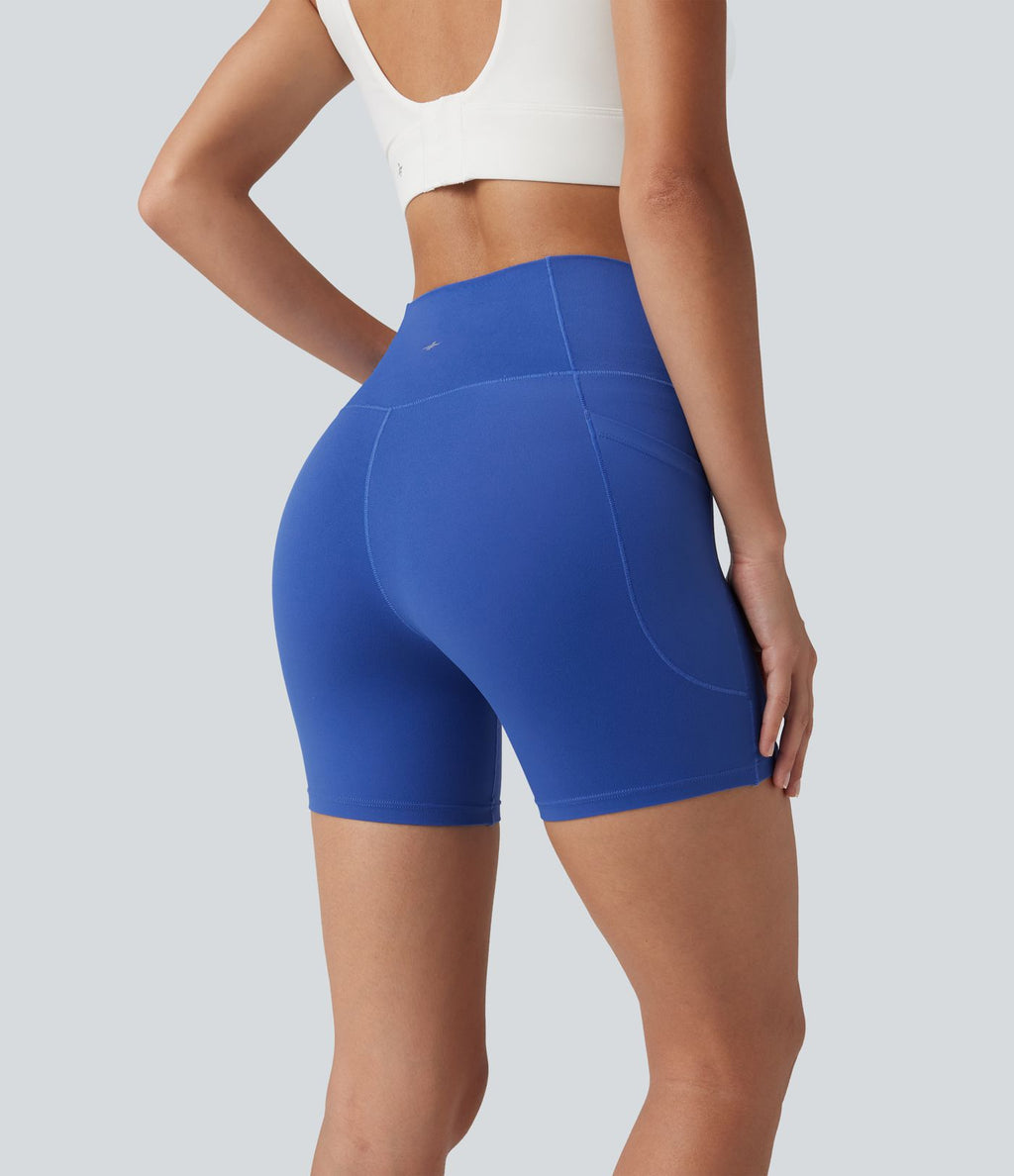 Short cycliste de yoga SoftlyZero™ 13 cm taille haute croisée avec poches et protection solaire UPF50+